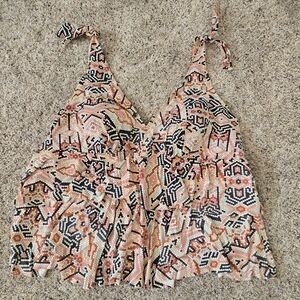 Addition Elle Ruffle Swim Suit Top Tankini Size 4x Pink Blue Cream